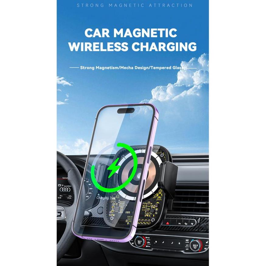 X17 Holder Hp Mobil Wireless Charging 15W Cas Cepat Tanpa Kabel & Jepit Otomatis Sensor Sentuh Car