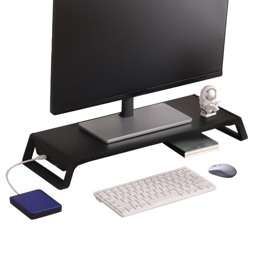 Desktop Monitor Stand Monitor Height Rack With 4 USB Ports Wooden Computer Monitor Stand Office Desk