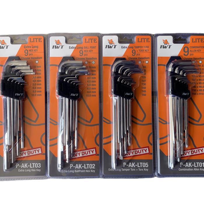 Best Seller Kunci L Set Panjang 9 Pcs Iwt Japan Hex-Hex/Flat-Ball/Torx-Torx/Flat-Torx Heavy Duty