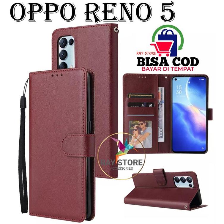 OPPO RENO 5 FLIP LEATHER CASE PREMIUM-FLIP WALLET CASE KULIT UNTUK OPPO RENO 5 - CASING DOMPET-FLIP