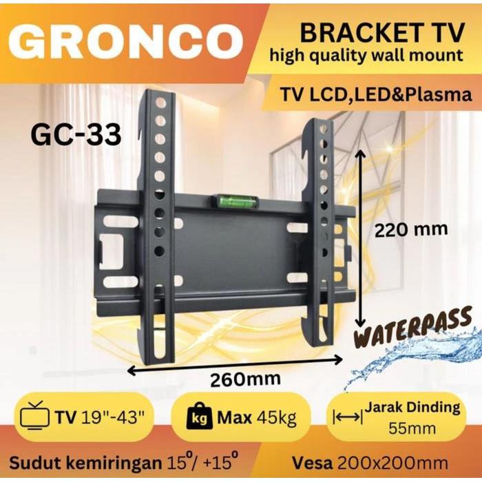 Bracket Tv Braket Tv Lcd Led 19 Inch-43Inch Universal Bracket Tv Dinding Penyangga Televisi Gronco
