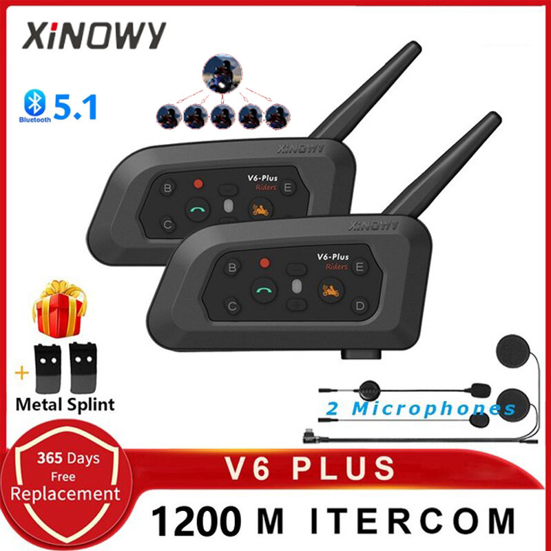 XINOWY V6 Plus Motorcycle Helmet Headset Bluetooth 1500M Full Duplex Interphone Communicator For 6