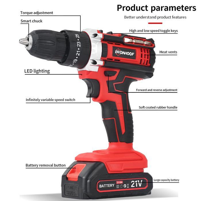 Ironhoof Mesin Bor Listrik Bor Baterai Bor Tanpa Kabel 24V Set Lengkap Diskon Sale