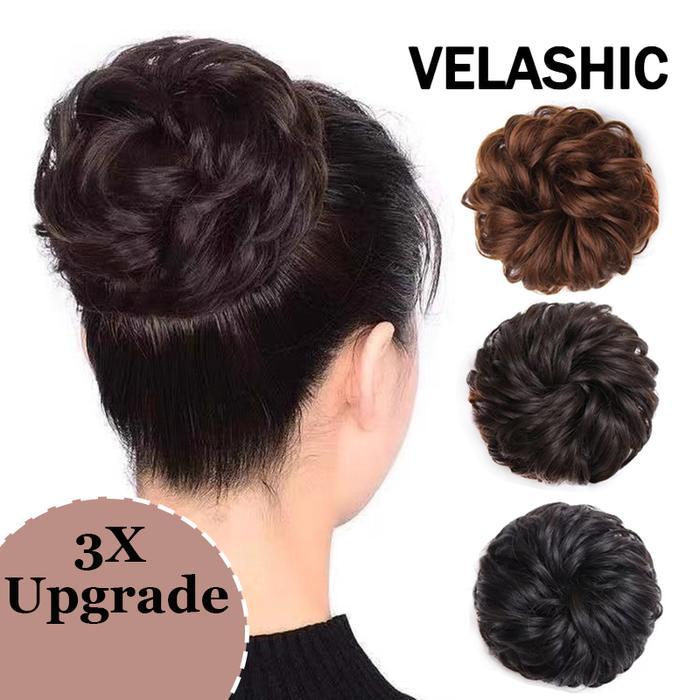 Velashic (Karya Asli) Wig Sanggul, Scrunchie Rambut Keriting Palsu Wanita Elegan, Ikat Rambut Palsu