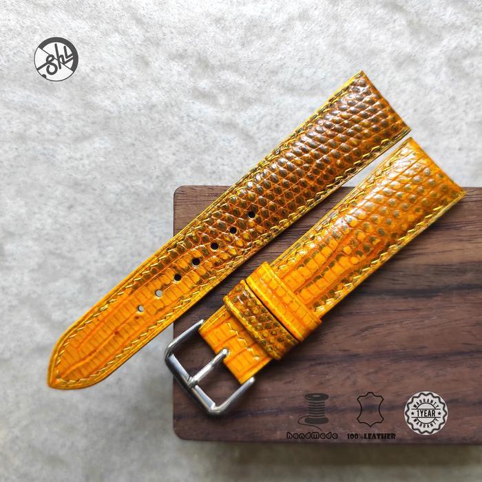 leather watch strap handmade Yellow Lizard halfpadded
