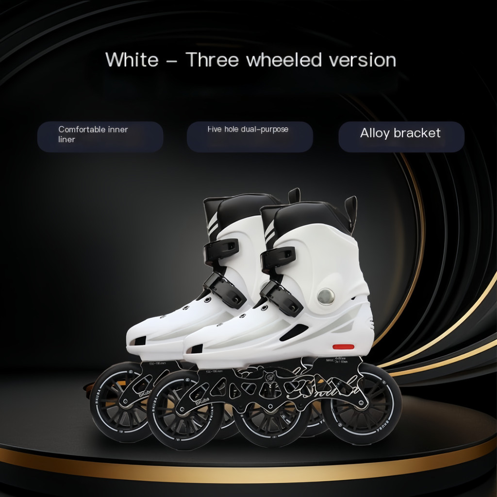 Adult Tri-Skate Speed Inline Skates 3x110mm flat PU wheels, 3-wheel to 4-wheel convertible racing