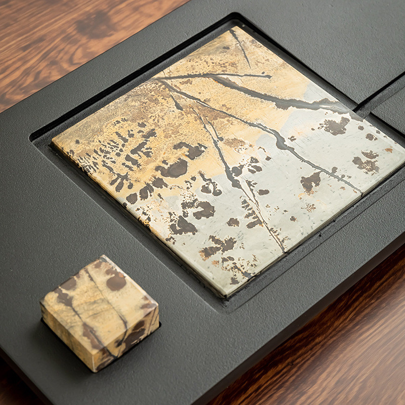 New Design Chinese Painting Wujin Stone Tea Tray Natural Solid Block Light Luxury Modern Tea Tray