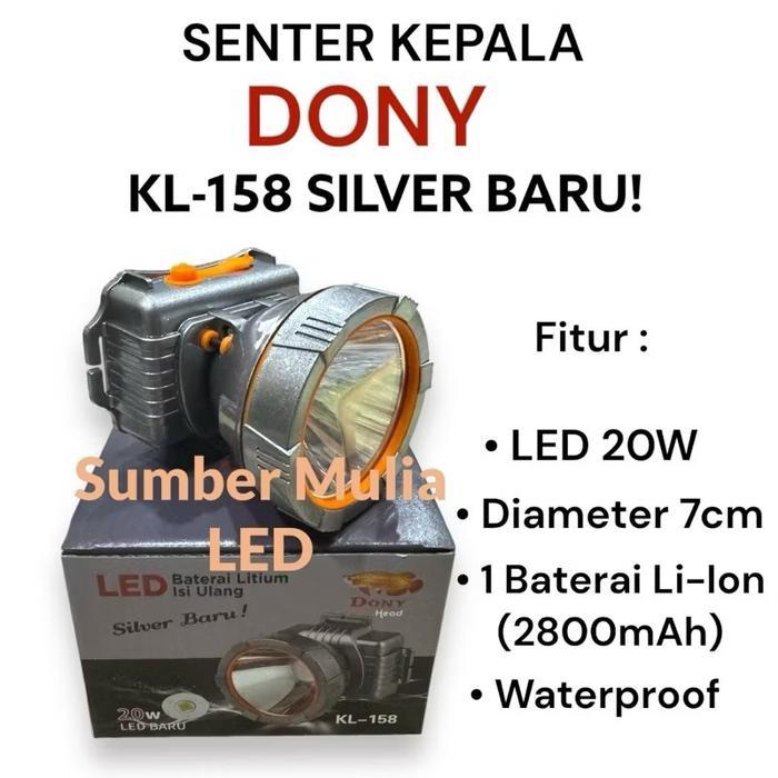 "New" Senter Kepala Dony KL-158 KL 158 ORIGINAL ANTI AIR 20W HEAD LAMP CAS CHARGE RECHARGEABLE