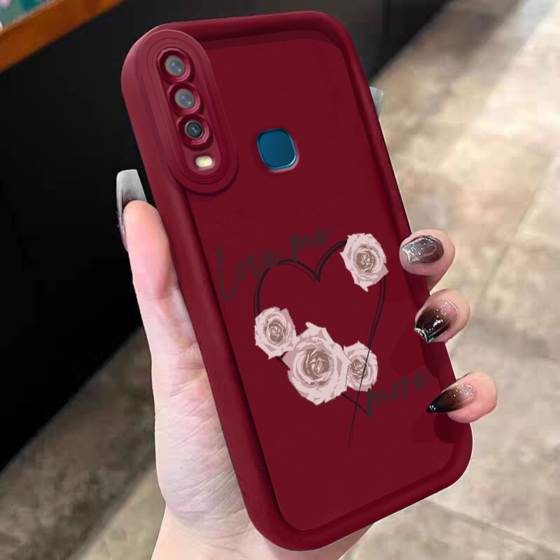 Casing Hp untuk VIVO Y12 Y12i Y15 Y17 Y3 Y3s Case Pink roses and heart Kasing silikon Cesing modern 