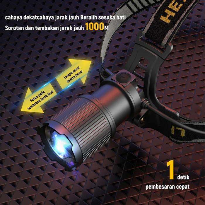 Senter Kepala LED Senter lampu depan LED Super Terang 5000 Lumen Zoom USB Charging sensor Headlamp