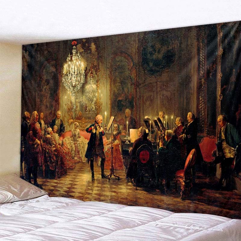 Retro oil painting big tapestry wall hanging bohemian background wall cloth bed sheet sofa blanket h