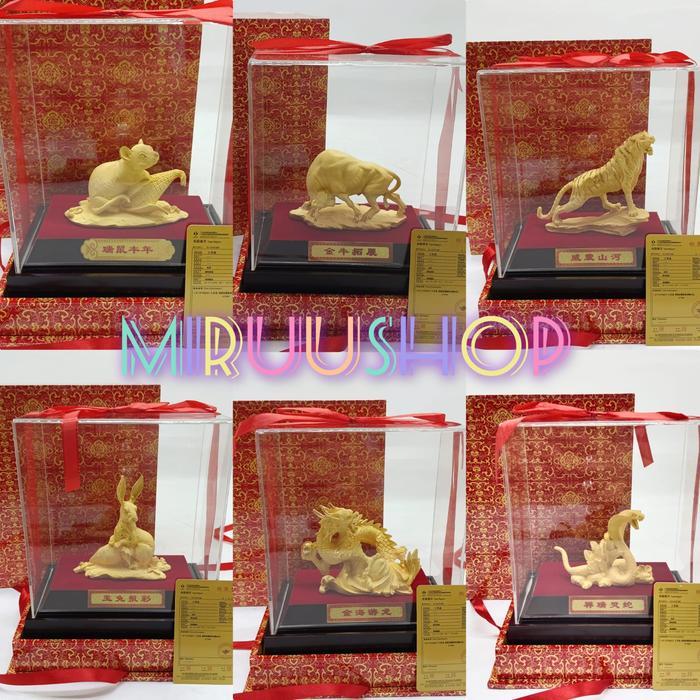 Patung shio box lapis emas dengan sertifikat premium high quality