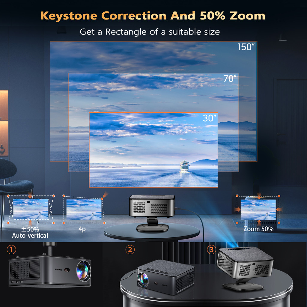 XIWBSY 2025 New T08 Projector 35000Lumens Moive Daylight Projector Android 12.0 Smart Proyector 8K