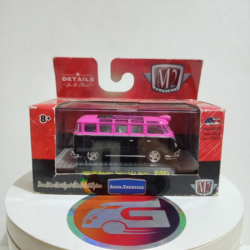M2 Machine 1959 VW Microbus Deluxe USA Model Pink Black (Unsealed) - MJS03