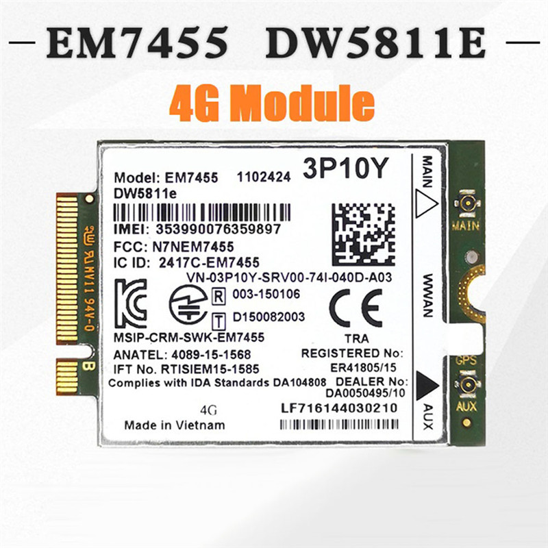 EM7455 DW5811E 4G Module+Antenna 3P10Y CAT6 For DELL E7270 E7470 E7370 E5570 E5470 Wireless FDD/TDD