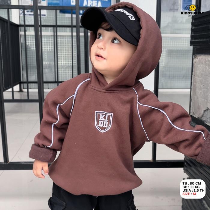 KIDDSUPPLY Hoodie Boxy List Anak Shield Embroidery Black & Dark Brown Hoodie BoxyFit anak Unisex