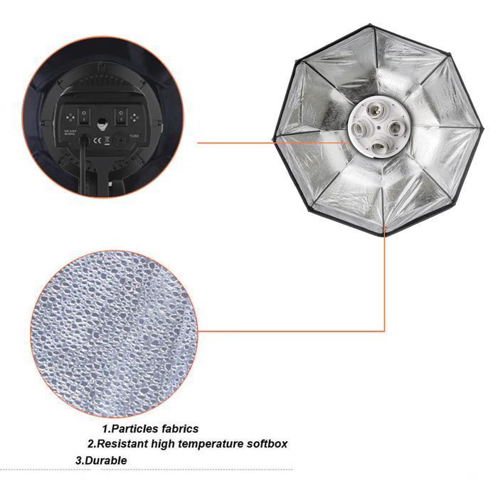 Ezmode Studio Lighting Stand 4 Lamp + 4 Socket Octagon Softbox 80Cm