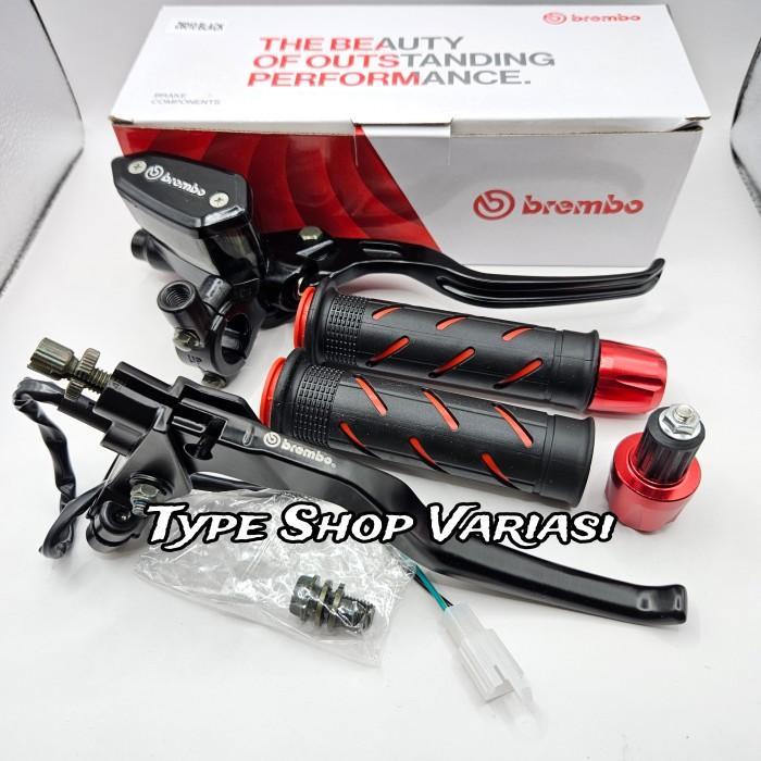 Scarlet - Paket 3In1 Master Rem Tabung Tipe Oval + Handgrip Sisik + Jalu Stang C - Merah