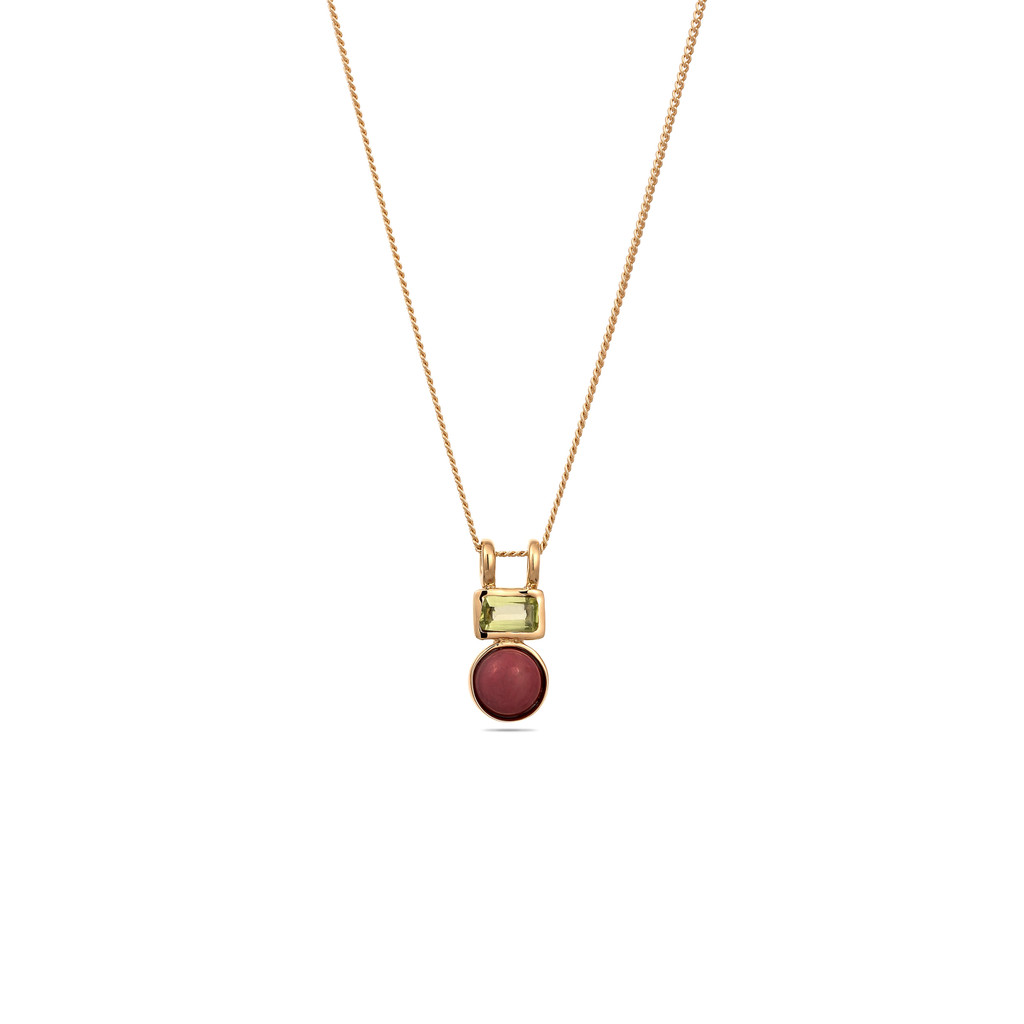 Elli Jewelry Kalung Liontin Wanita Perak 925 Lapis Emas Bulat Batu Akik Merah Peridot