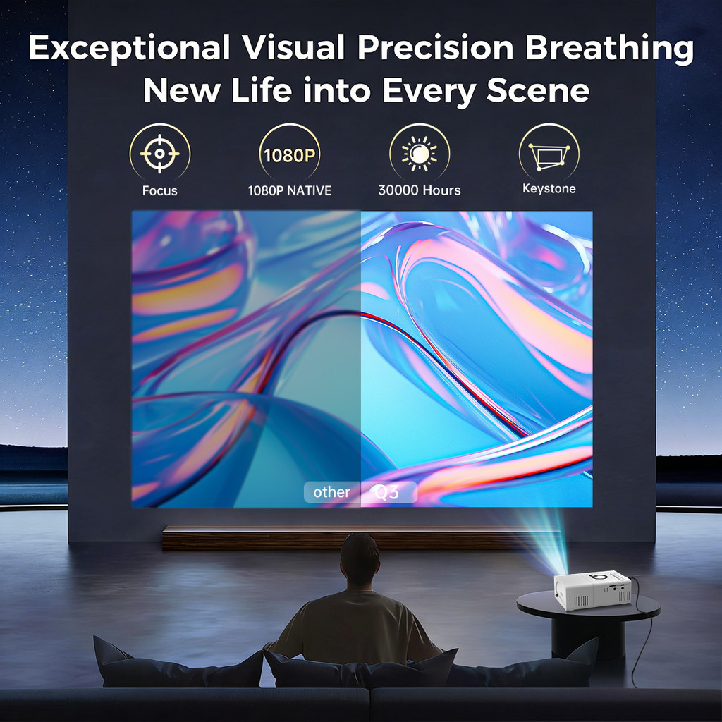 Tragbarer Projektor, LED-Heimkino-Projektor, Mini-Kino, Smart-TV, Beamer, untersttzt 1080P, Full HD,