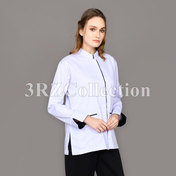kemeja putih list hitam baju seragam kerja putih baju dinas putih pns wanita