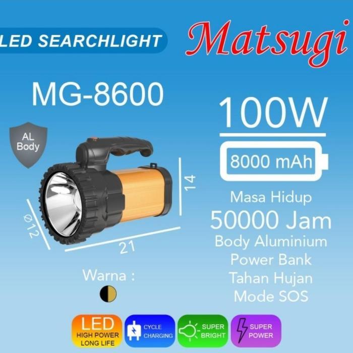 Aoki - Senter Led Rambo Commander 50W Sorot Jarak Jauh Mg-8600 I Senter 50 Watt Tambak Hutan Hiking
