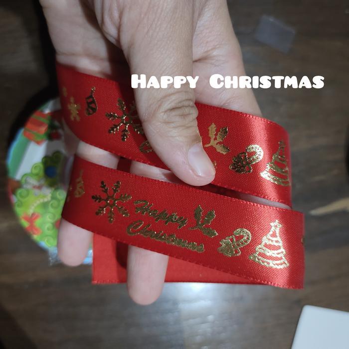 1 Roll Pita Natal 22Meter Pita Gold Natal Pita Merry Christmas