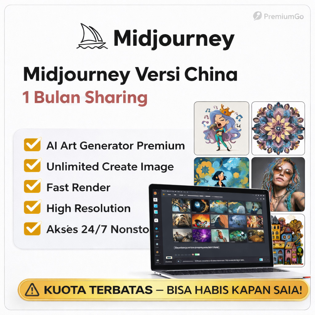 Midjourney China 1 Bulan Murah Garansi | AI Art Generator Unlimited