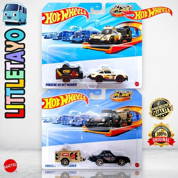 Hot Wheels Track Fleet Porsche 911 Off Roader Hitam Cream Diecast Mobil Truck Derek Trailer Sport