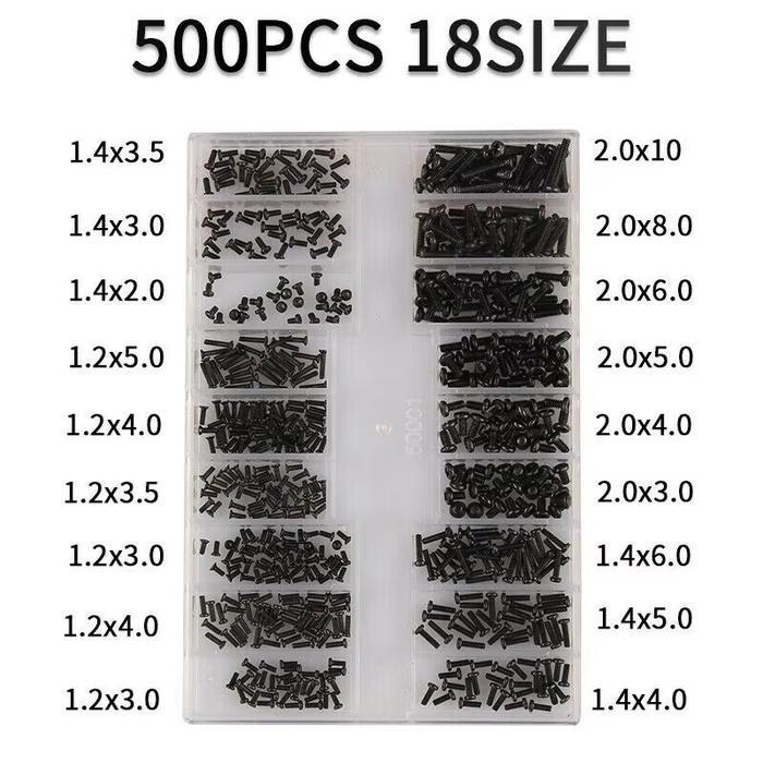 SIJIANG 18 Jenis Baut HP 500pcs Set/Sekrup Mini Reparasi/Kit Baut Laptop & Jam Tangan/baut Kacamata