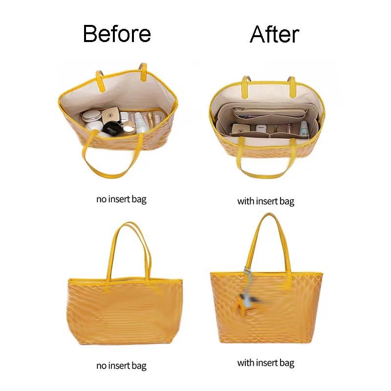 Felt Insert Bag Cosmetic Organizer Insert For Goyard Tote,Makeup Bags With Zipper, Inner Pouch Fit
