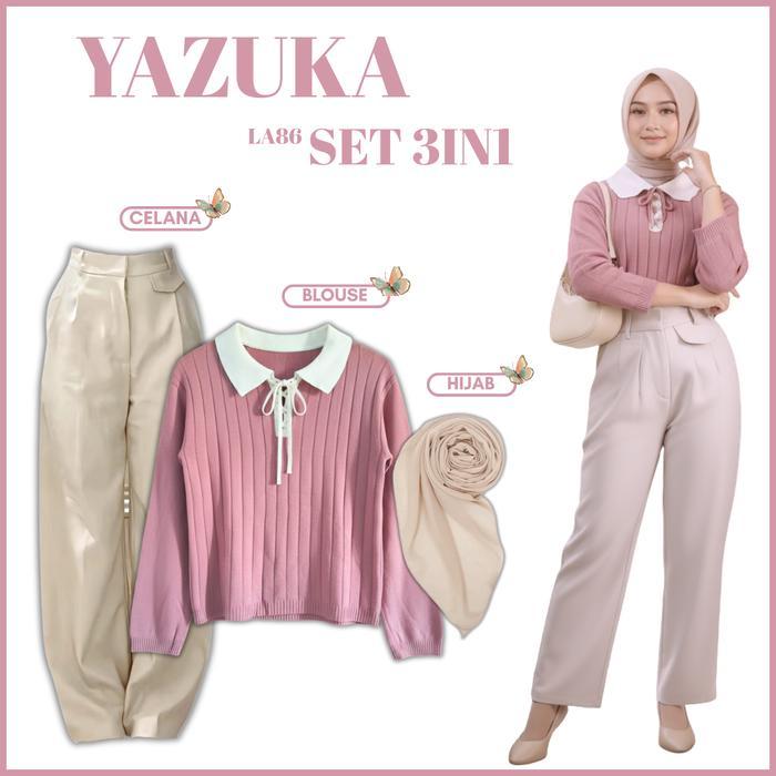 outfit remaja hijab blouse+ oro pants + hijab baju simple untuk kuliah healing - la86