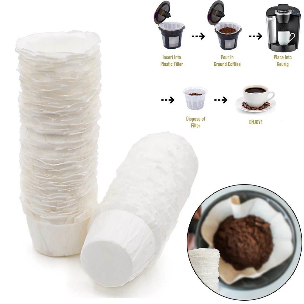 100pcs Disposable Paper Filters Cups Replacement White Coffee Filter Paper Pod for Keurig Capsules C