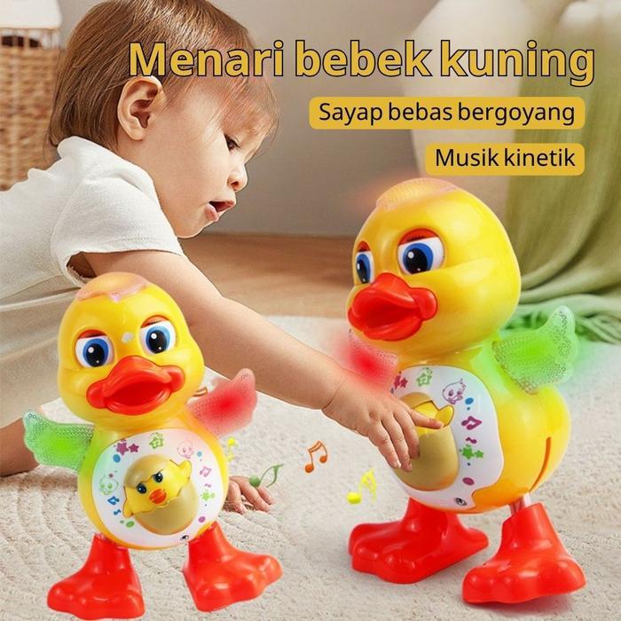 New Mainan Bebek Menari Kuning Sayap Bergoyang Bebas, Lampu Led Menyala & Musik Kinetik. Gerakan