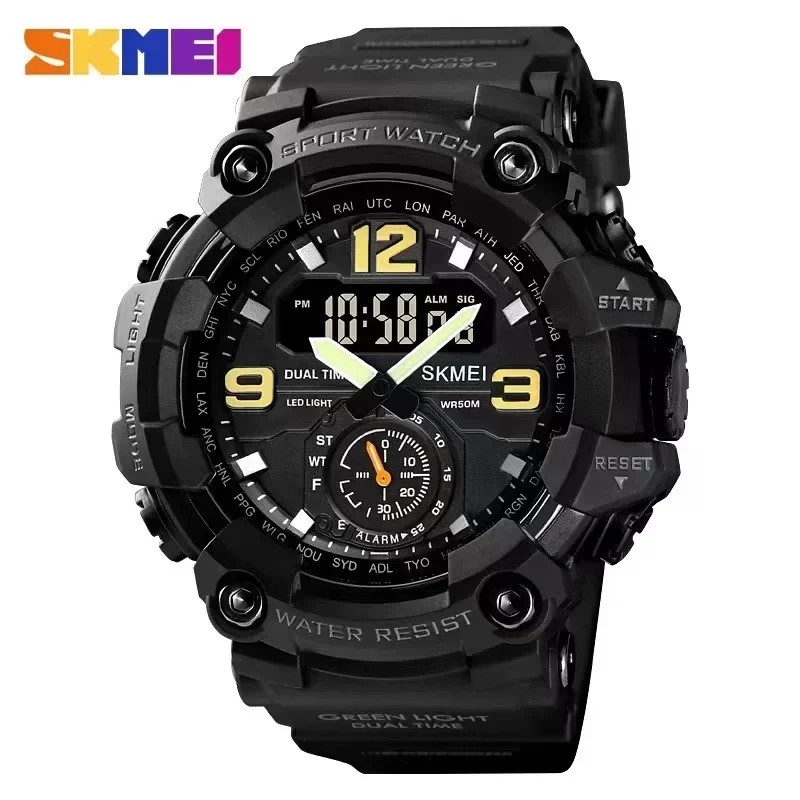 SKMEI 1637 Dual Movement 3 Time Sport Wristwatch Mens Waterproof Electronic Watches montre homme