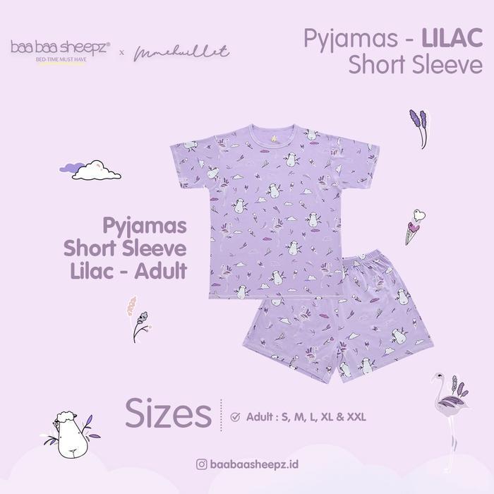 Baabaasheepz Pyajamas Set Short Sleeve Flamingo Adult / Set Pakaian Dewasa Mmehuillet - Lilac, M