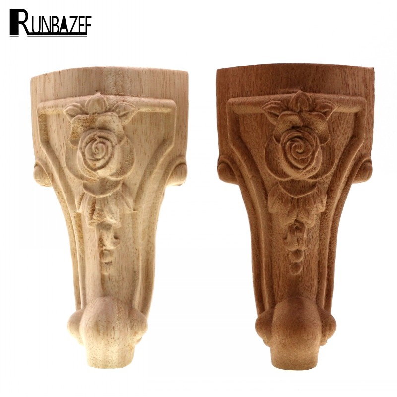 RUNBAZEF Carved Solid Wood T Bed Sofa Tea Table Feet European Furniture TV Cabinets Woodcarving Rose