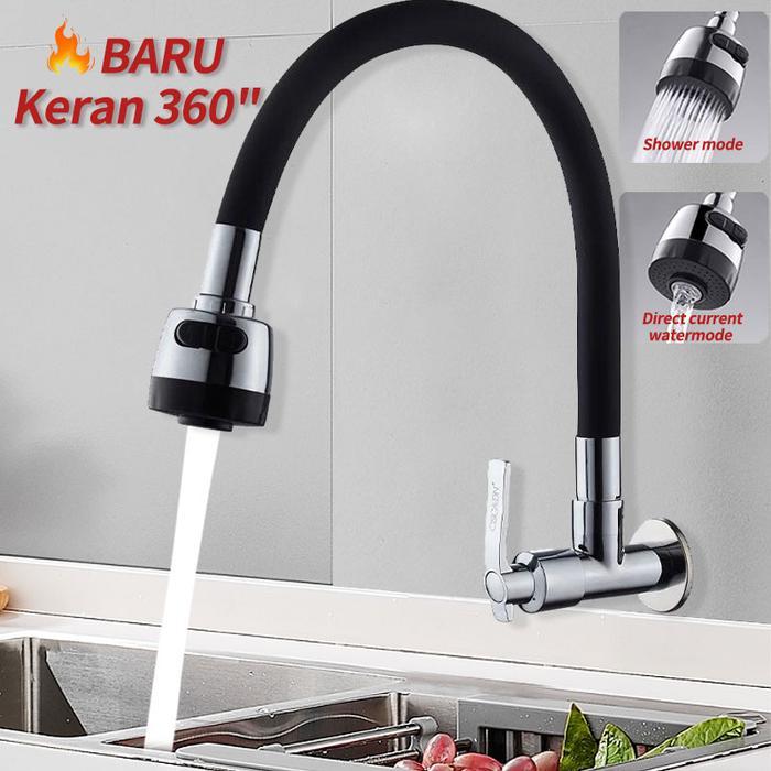 Onda Bath - Keran Dinding Hitam Kran Air Angsa Fleksibel Keran Wastafel 2In1