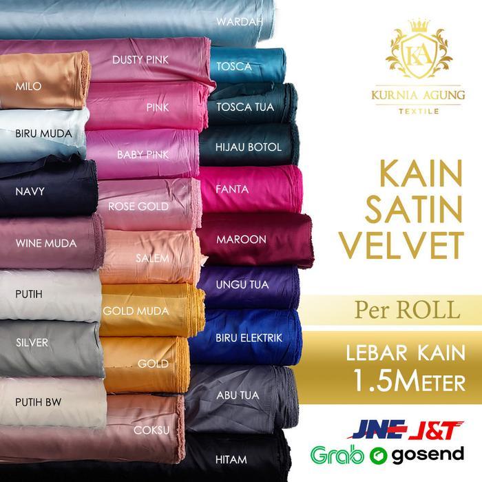 Kain SATIN VELVET ROLL X 150CM LEBAR PREMIUM by Roberto Cavali Terang