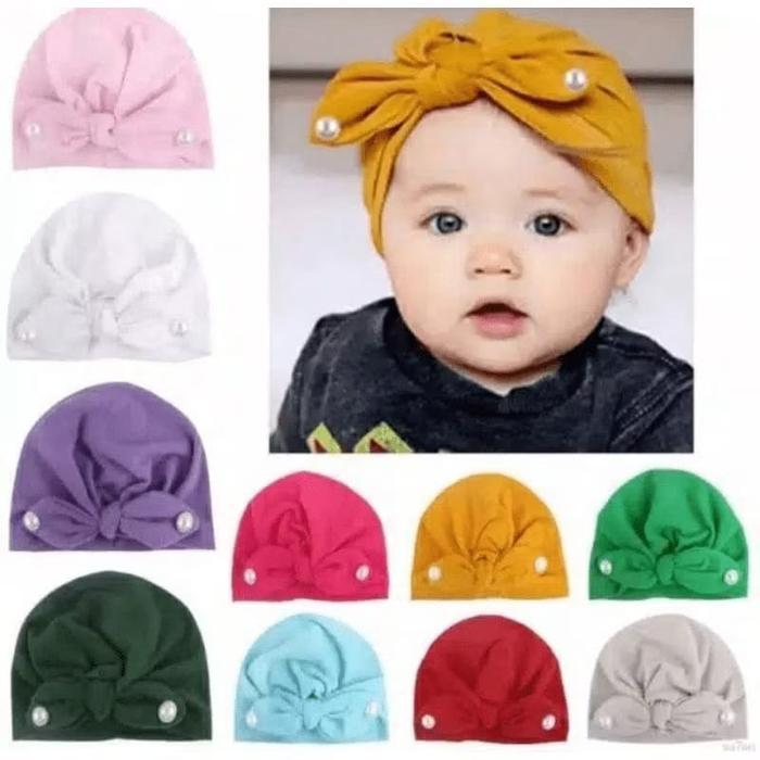 Turban Pita Kelinci Mutiara / Turban Lucu Anak Bayi Perempuan 0-3 Tahun Terjamin
