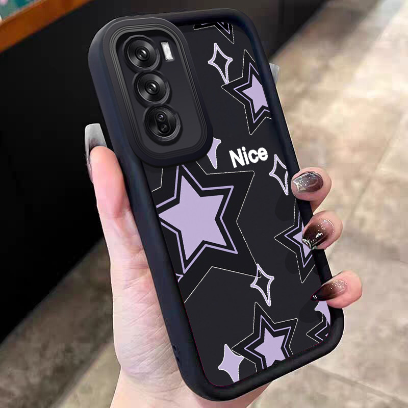 Casing Hp untuk OPPO Reno 12 5G Reno 12 Pro 5G Reno 12F 4G Reno 12F 5G Case Bintang Ungu Warna Hitam