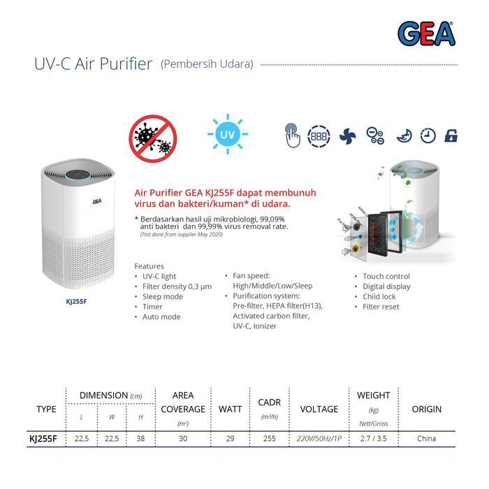 GEA Pembersih Udara UV-C (Air Purifier) KJ255F / KJ-255F / KJ 255F Air Purifier Rumahan - Bergaransi