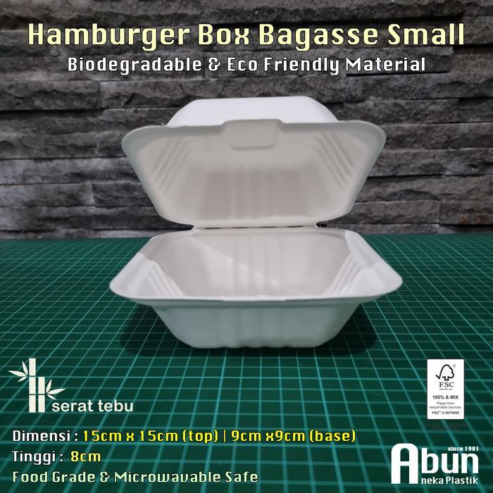 HAMBURGER BOX BAGASSE SMALL 15X15CM WHITE