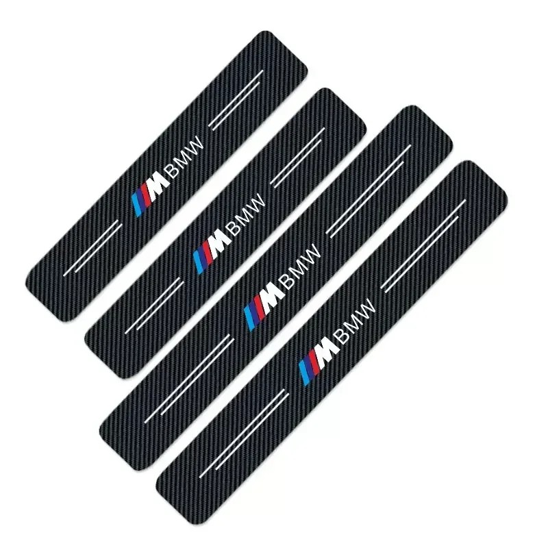 4P/Set Car Stickers Carbon Fiber Decal Door Sill Scuff Plate Covers For BMW M M3 M5 E90 E91 E60 F10