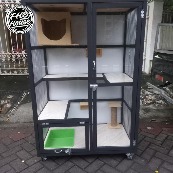 kandang kucing kayu besar cat hitam