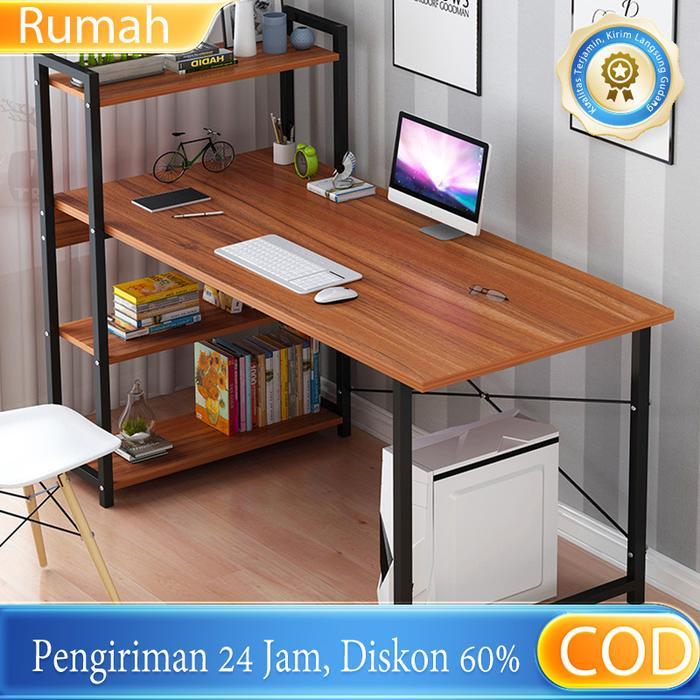 set meja komputer & lemari buku minimalis hemat ruang - meja belajar & rak buku 2-in-1 untuk rumah &