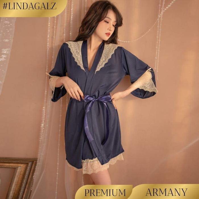 READY TERMURAH LINDAGALZ ARMANY PAKAIAN TIDUR WANITA D140 DRESS KIMONO SPANDEX SUTRA LINGERIE BIG