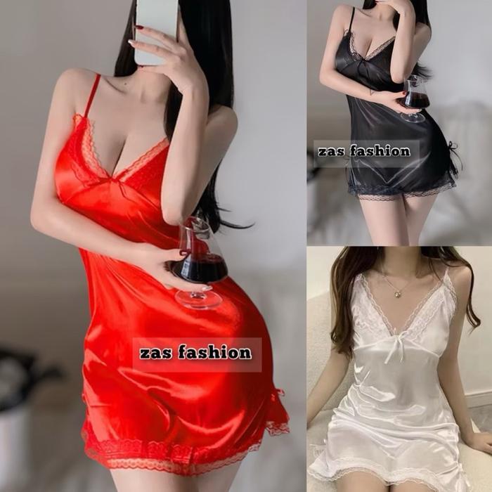 Diskon Lingerie Satin Seksi Mini Dress Wanita Tipis Transparan New