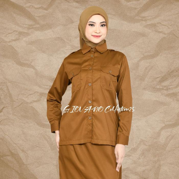 setelan baju seragam pns pdh coklat wanita saku atas