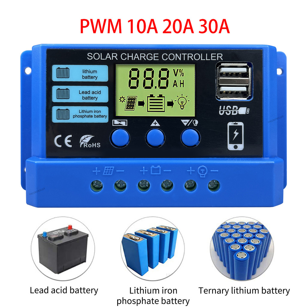 24h  10A 20A 30A Solar Charge Controller 12V 24V Solar Panel PV Controller 50VDC For Lifepo4